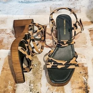 Christian Di Riccio Leopard Strappy Mini Platform Heels